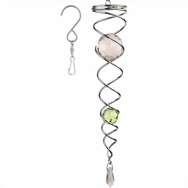 Wind Spinner Accessory | Rotating Stainless Steel Crystal Spiral | Weather-Resistant