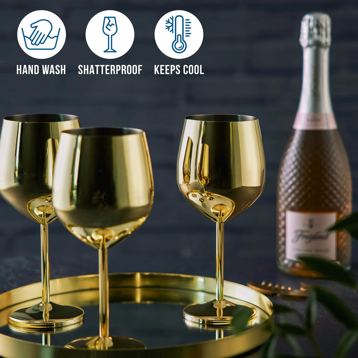 Wine Glasses | Gold Stainless Steel Shatterproof