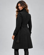 Women's Coat | Wool-Blend High Collar & Button Front | Long Tailored Fit
