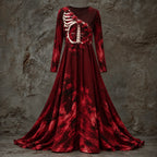 Women's Halloween Dress | Skeleton Bodice & Rose Details | Long Sleeve