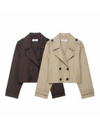 Women's Trench Coat | Cropped Double-Breasted & Functional Pockets