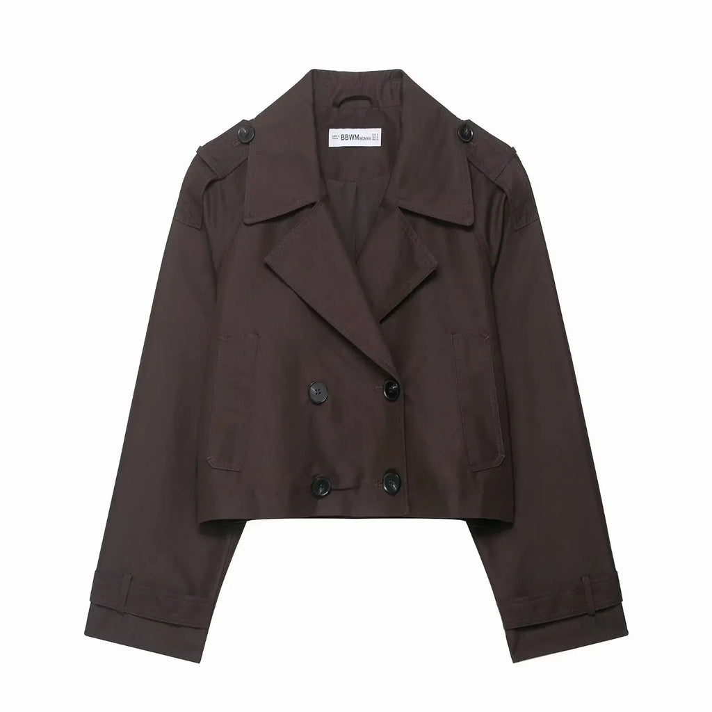 Women's Trench Coat | Cropped Double-Breasted & Functional Pockets
