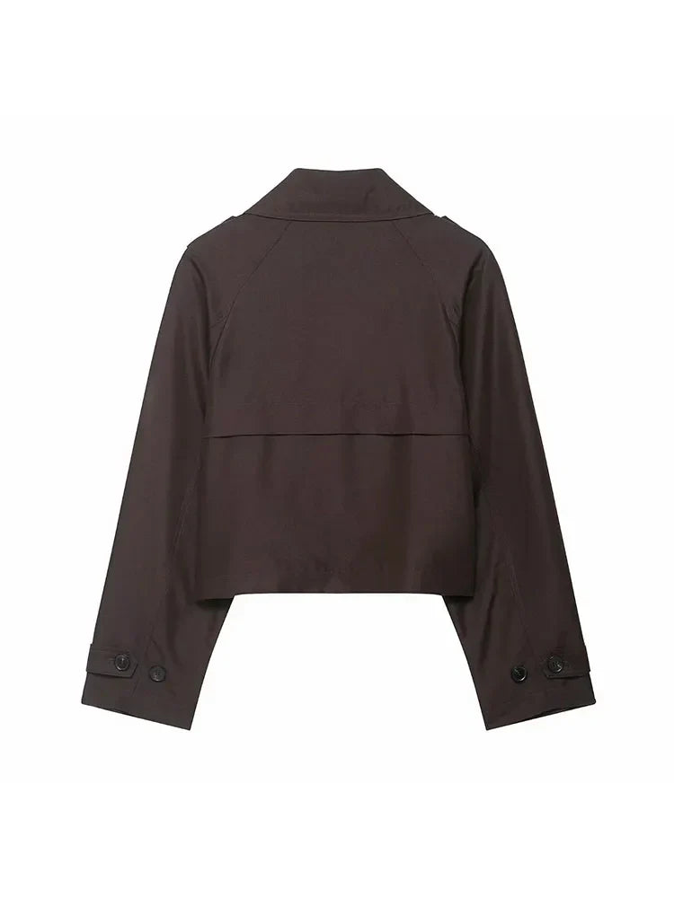 Women's Trench Coat | Cropped Double-Breasted & Functional Pockets