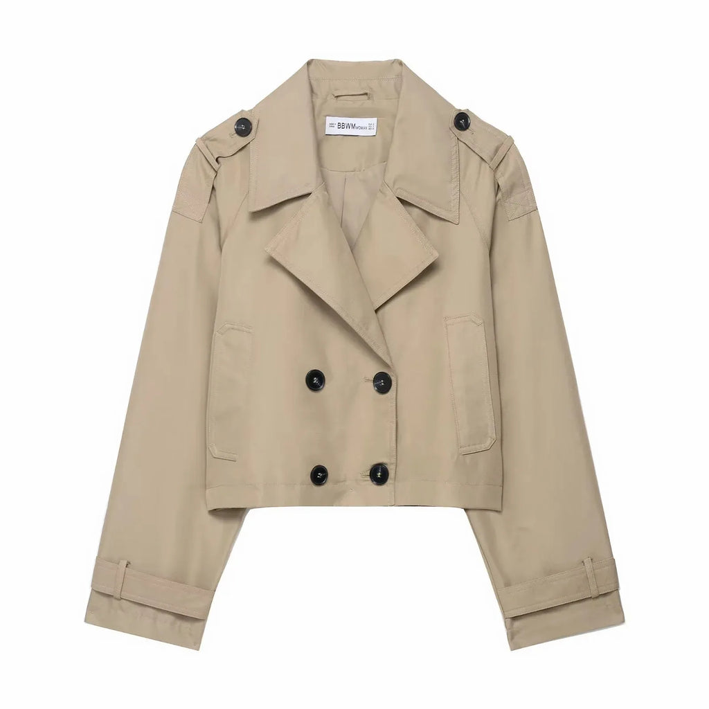 Women's Trench Coat | Cropped Double-Breasted & Functional Pockets
